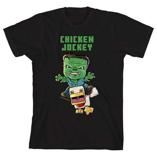 Image of A Minecraft Movie Chicken Jockey Youth Black Crew Neck Short Sleeve T-Shirt