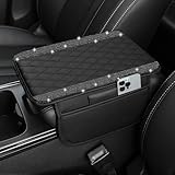 NBTEPEM Bling Car Center Console Cover, Leather Car Arm Rest Cover Cushion with 2 Storage Bags, Universal Automotive Armrest Protector Storage Box, Bling Accessories Interior for Most Vehicles (Black)
