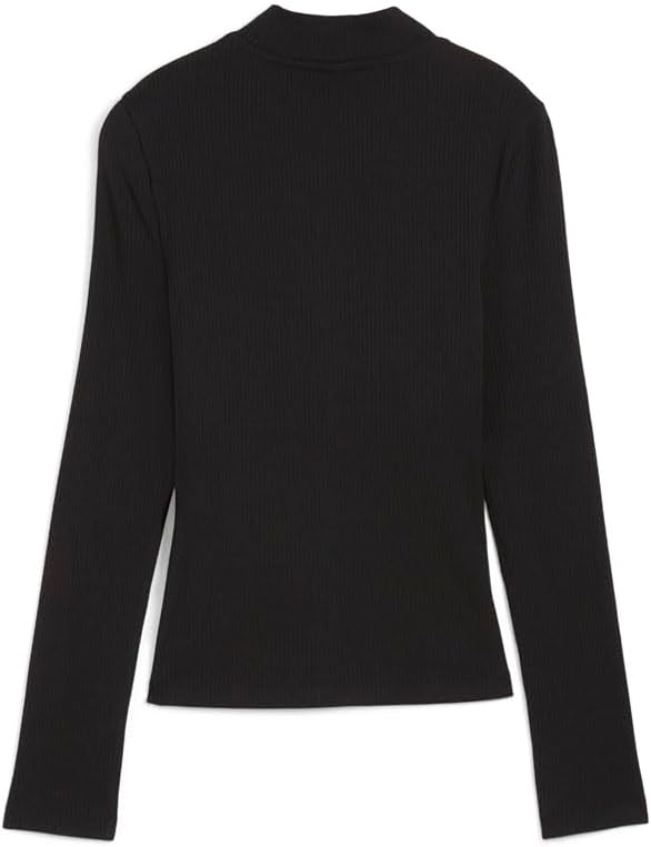 PUMA Womens Classics Ribbed Half-Zip Long Sleeve Athletic Casual Tops - Black - Image 2