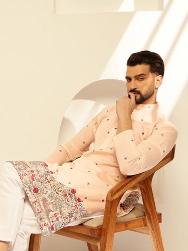 Image of SOJANYA (Since 1958 Men's Festive Cotton Silk Designer Kurta with Daman Embroidered Detailing | Perfect for Navratri, Diwali & Special Occasions