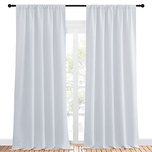 NICETOWN Greyish White Bedroom Curtain Panels - Multi-Function Noise Reducing Performance Window Treatment Thermal Insulated Room Darkening Drapes for Nursery (2 Panels, 52 in x 95 in (W x L))