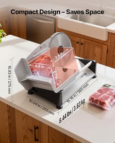 Image of VEVOR Meat Slicer, 7.5 inch 200W Electric Deli Slicer Machine with SUS420 Blade, 0-0.6 inch Adjustable Thickness, ETL Certified Home Food-Slicer for Meat, Ham, Baguett, Steak