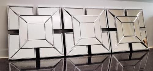 DEENZ Wall Mirrors decorative Set Of 3 Art Deco Style Mirrors 1920 design, wall mounted beautifull living room bedroom hallway mirrors (Silver)