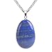 iSTONE Natural Gemstone Natural Lapis Lazuli Water Drop Pendant Necklace with Stainless Steel Chain 20 Inch