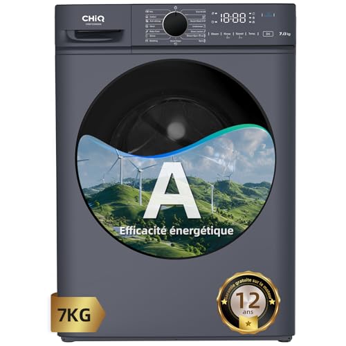 CHiQ CW07123863AX Lave linge hublot - 7kg, Classe énergétique A, Moteur BLDC 1200 RPM, Lavage...