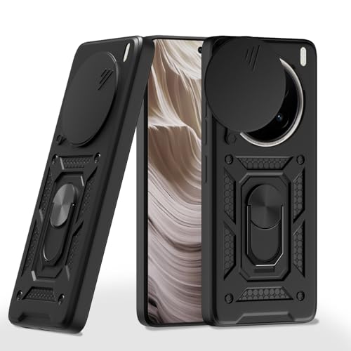 Image of Pikkme Back Cover for Vivo X200 Pro 5G | D10 Tough Armor | 360 Protection Case | Sliding Camera Shield Cover & Ring Holder Stand Bumper Case (Black)