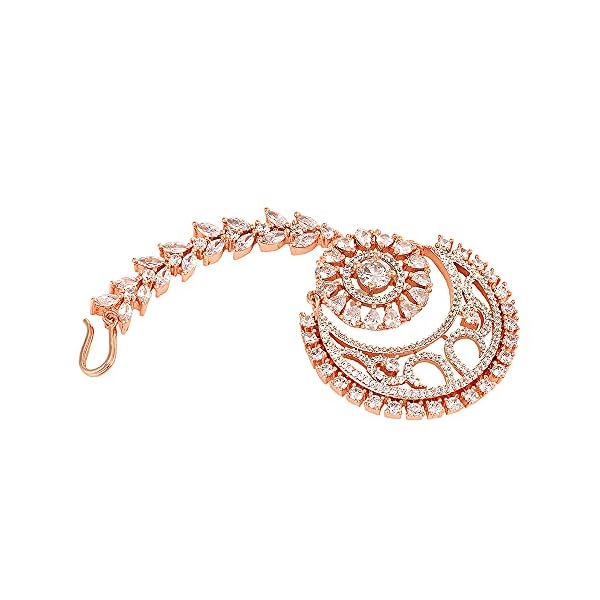 SARAF RS JEWELLERY Rose AD Studded Half Moon Shaped Handcrafted Maang Tika for Women & Girls - Image 4