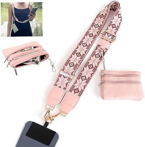 Chevron Adjustable Clip & Go Crossbody Phone Strap with Purse - PINK (Pack of 6) main image 0