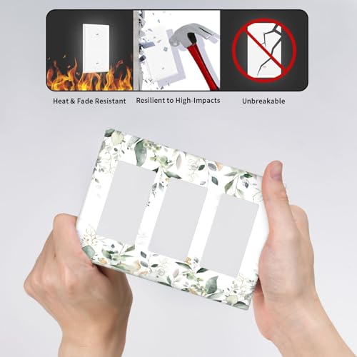 Decorative Outlet Covers Rustic Ink Green Eucalyptus Leaves Sage leaf 3 Gang Outlet Cover Wall Plate Triple Rocker Light Switch Cover Plate Switch Plate Covers for Bedroom Home Decor