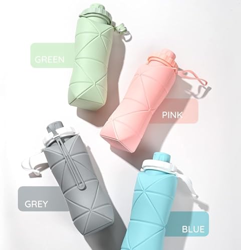 Image of Collapsible Silicone Water Bottle 610ml | Leakproof, BPA-Free, Foldable Wide Mouth, Portable for Travel, Gym, Cycling, Camping, Sports Reusable Lightweight Drinking Bottle with Secure Lid