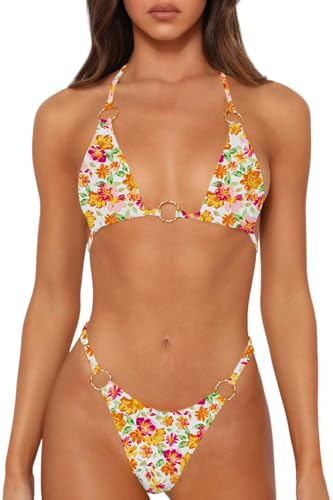 Image of MIKETAI Sexy Bikinis for Women 2 Piece Bikini Spaghetti Strap Swimsuits Solid Color Bathing Swimwear Triangle Bathing Suit