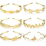 Kacctyen 6 Pcs Gold Leaf Wedding Headbands Set Flower Faux Pearls Headband Golden Bridal Tiara Greek Queen Crown Headpiece Metal Laurel Leaf Hairband for Women Costume Hair Accessories