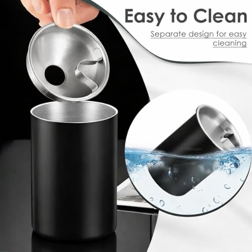 Image of NYRWANA Stainless Steel Windproof Ashtray with Lid | Rustproof, Easy-to-Clean Ash Holder for Smokers | Elegant Indoor Outdoor Ash Tray for Patio, Home, Office, Bar & Garden Use (Black)