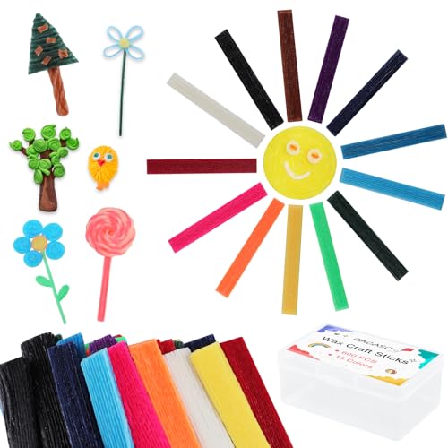 CACASO 600 Pcs Wax Craft Sticks for Kids,Bendable Sticky Wax Yarn Sticks Bulk with Storage Box,Reusable Wax Sticks for Kids Art Supplies,Crafts,DIY School Project,13 Colors