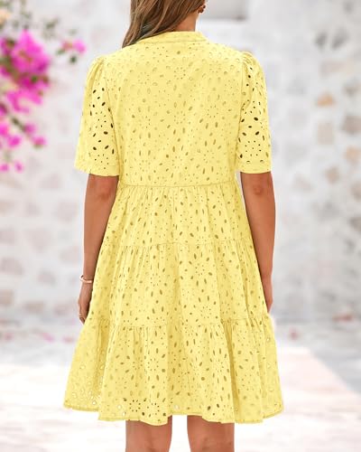 Image of BTFBM Womens Boho Summer Dresses 2026 Spring V Neck Short Sleeve Hollow Out Lace Ruffle Casual Beach Mini Vacation Dress