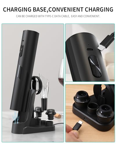 CIRCLE JOY Rechargeable Wine Opener Electric Wine Bottle Opener 7-in-1 Wine Gift Set with Electric Vacuum Pump, Charging Station, Foil Cutter, Wine Aerator Pourer and 2 Wine Stoppers - Thumbnail 3