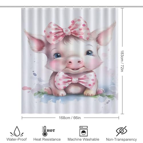 Rideau de bain cochon lavable et imperméable avec 12 crochets inclus pour douche - 4