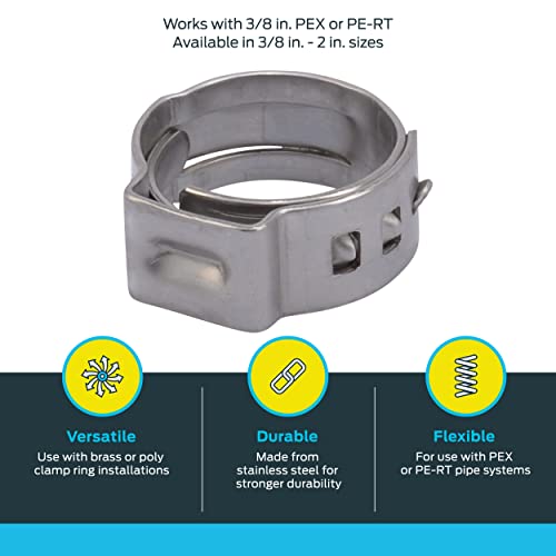 Image of SharkBite 3 /8 Inch Clamp Ring, Stainless Steel Plumbing Fitting, PEX Pipe, PE-RT, UC952A