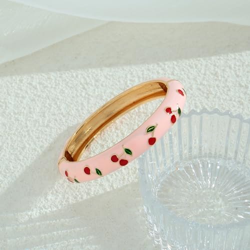 Colorful Hinged Bangles Bracelets for Women Cute Fruit Cherry Multicolor Flower Enamel Gold Bracelets Statement Wide Chunky Bracelet4
