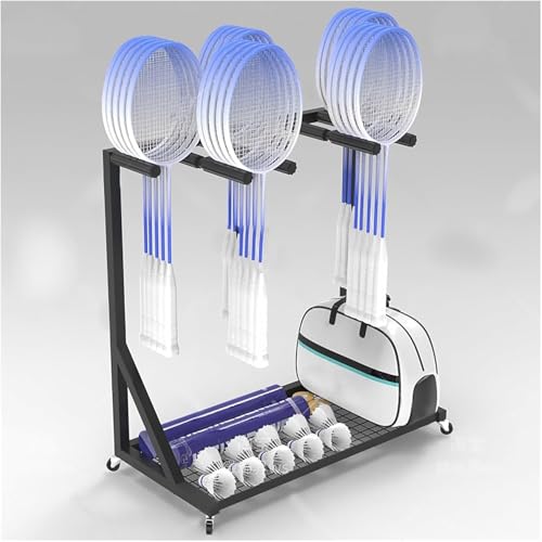 Multifunctional Storage, Commercial Large Mobile Badminton Racket Display Storage Rack, 25~30 Pcs Kids Adult Tennis Racquets Organizer Cart Steel Frame, for Gym/School/Retail Store, Saving Space