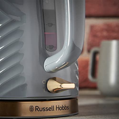 Russell Hobbs Groove Electric 1.7L Cordless Kettle (Fast Boil 3KW, Grey textured plastic with brushed gold accents, Removable washable anti-scale filter, Push to open lid, Perfect pour spout) 26382 - Image 3