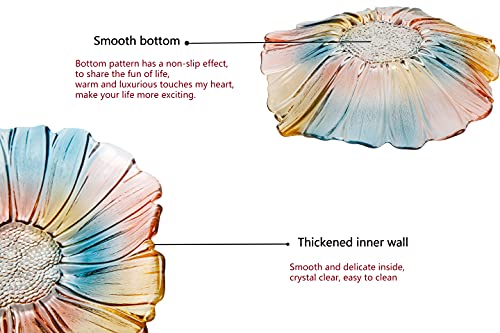 Yitongda Tabletop Crystal Glass Fruit Plates Bowlfor Dessert Plate Cake Plate Glass Colorful Candy Snack Bowl,Art Glass Bowl Flower-Shaped Design ，11 Inch Diameter (Muti-Color) #TOP4