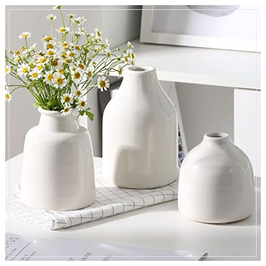 hjn Small White Vase Set of 3 for Modern Home Decor,Ceramic Vases for Centerpieces Flower Vases for Living Room Wedding/Dinner Table/Party -White