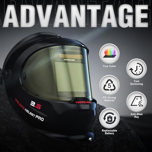 Image of YESWELDER Auto Darkening Welding Helmet with SIDE VIEW, 180 Panoramic View, 1 /1 /1 /1 True Color Solar Powered Welder Hood, Wide Shade 3 /5-9 /9-13 Welder Mask for TIG MIG ARC CUT and GRIND, LYG-Q800D
