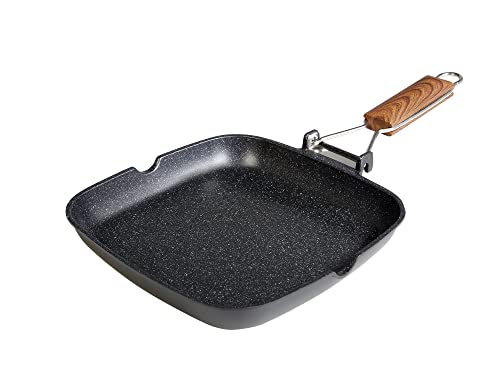 Grill Liso Aluminio Fundido 24X24Cm Ecochef 13024 En Oferta Wecook! Ecochef Grill Asador Inducción Liso 24 X 24Cm, Antiadherente Quantanium Ecológico Sin Pfoa, Aluminio Fundido, 5Mm Espesor, Mango Madera Plegable, Apta Todas Las Cocinas Vitrocerámica, Gas