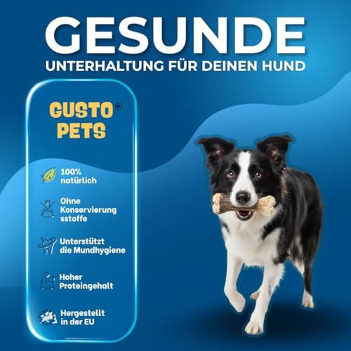 GUSTO PETS Kauknochen für Hund mit Strauß 12 cm - 100% Natürlicher Hundeknochen, leicht verdaulicher Protein-Snack, Ergänzungsfuttermittel für Hunde, ohne Zusatzstoffe, Hergestellt in der EU