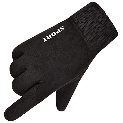 手袋 カシミヤ革手袋男性プラスベルベット暖かい冬の手袋は触れ メンズグローブ-GXBCS26 (Color : Black)