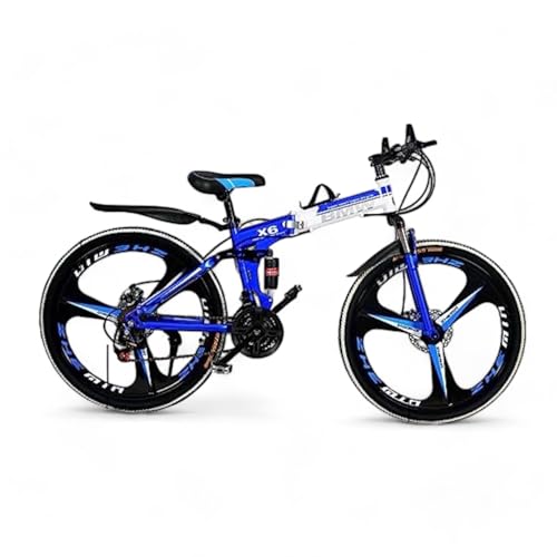 Image of X6 Series 21-Speed Gear Cycle for Men | Foldable 26-Inch Bicycle with Spoke Alloy MacWheels, Dual Disc Brakes & Dual Suspension | Off-Road & City Riding Bike (Blue 3 Spoke)