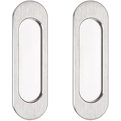 MOROBOR Tiradores ovalados autoadhesivos para puerta corredera, 2 tiradores empotrados ocultos de aleación de aluminio para puerta corredera de granero, armario, armario, cajones (acero cepillado, 100