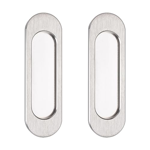 MOROBOR Manijas adhesivas ovales para puertas correderas, 2 piezas, en aleación de aluminio, ocultas, para puertas correderas, armarios, cajones (acero cepillado, 100 mm)