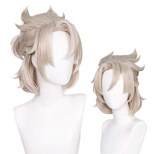 PWEINCY Perruque tressée blonde pour Albedo Genshin Impact Cosplay Courte Halloween Fête Costumes Cover