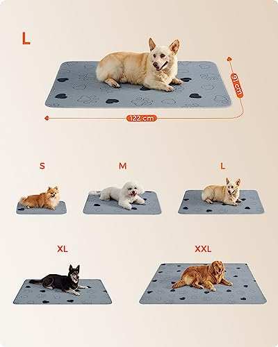 Feandrea Welpen-Unterlagen waschbar, Wiederverwendbare Matten für Hunde, 122 x 91 cm, 2er Set, XL, Hundetoilette, auslaufsicher, rutschfest, super saugfähig, grau PTD036G01