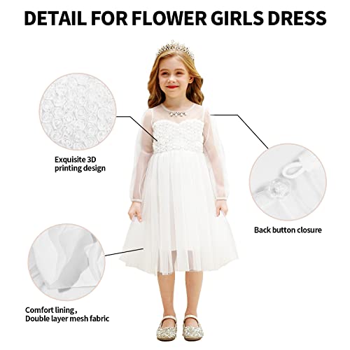 Gripooaven Flower Girls Dress Long Sleeves Tulle Skirt Wedding Party Princess Dresses White 140Cm… #TOP4
