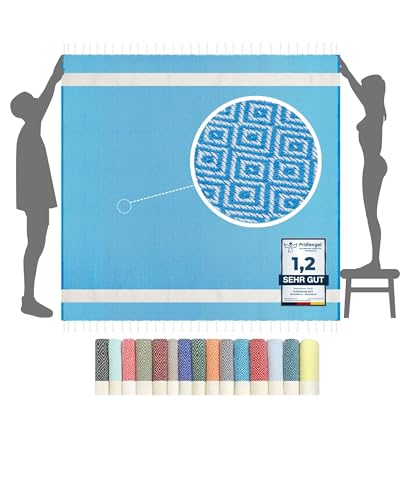 furora Holiday Serviette de Plage XXL Grande Taille 200x200 cm - Coton, Anti Sable | Plaid Plage Fouta, Femme & Homme | Pique-Nique Tapis Draps de Plage Accessoire,...