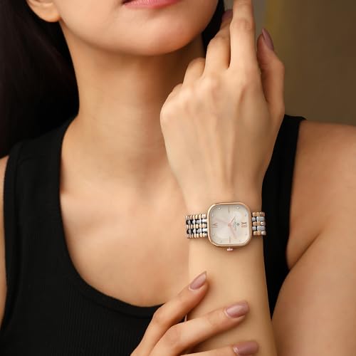 Image of Carlton London Chelsea Women Stainless Steel Analog Watch | Silver Waterproof Watches for Women Girls Ladies | Luxury Square Watch | Fashionable Trendy Quartz Movement Wrist Watch