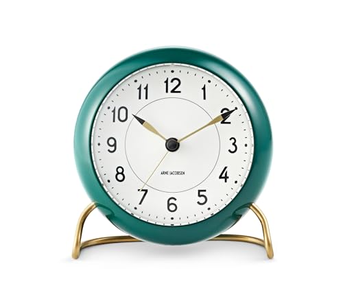 ARNE JACOBSEN 置き時計 目覚まし時計 11cm 北欧デザイン (静音設計) レトロなアラーム音 STATION 43677 グリーン