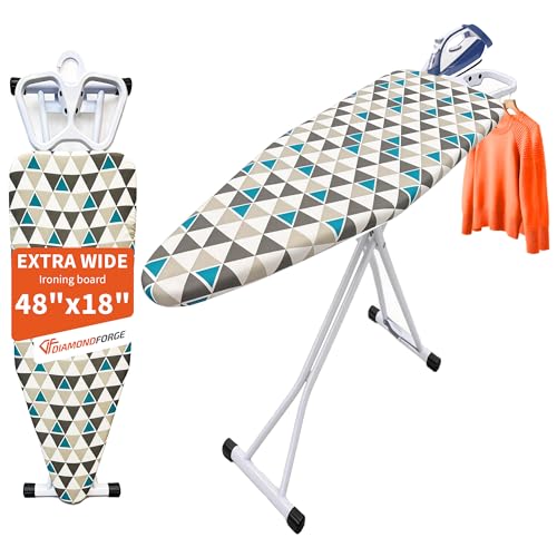 Extra Size Ironing Board with Built-in Hook, Iron Rest, 7 Adjustable Heights, 48' ×18' Large Size Iron Board with 4-Layer Heat Resistant Cover and Pad for Home Apartment Laundry, Gray