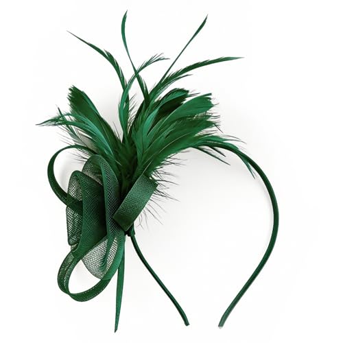 Chersun Fascinators for Women Elegant Net Fascinator Wedding Hat Clip Vintage Lace Feather Fascinators for Weddings Fascinator for Wedding Cocktail Evening Garden Tea Party (Green)