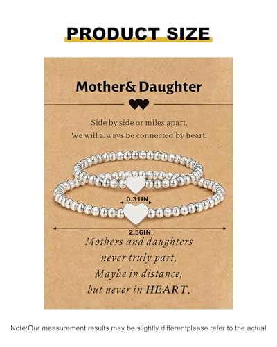 Image of Mother Daughter Bracelets Set for 2 Matching Heart Bracelets for Mother and Daughter to My Mom Bracelet Birthday Mothers Day Gifts for Mom Daughters