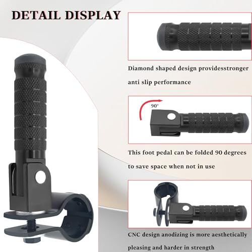 Image of M8 Motorcycle CNC Aluminum 90 Degree Folding Rearsets Folded Motorbike Footrest Bicycle Footpegs Foot Pegs Pedal Universal (Black)