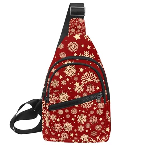 Bolsa cruzada para hombre con diseño de copo de nieve rojo y tejido impermeable