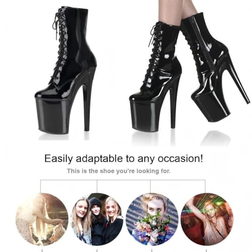 Women's Sexy High Heels, 8In Platform Stiletto Low-Top Boots, Shiny Leather Pole Dancing Shoes3