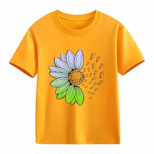 Girls Loose Fit Sunflower Graphic T Shirts Short Sleeve Crewneck Cute Pattern Printed Tops Kids (D-Yellow, 10-11 Years)2