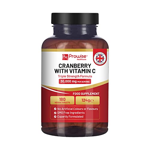 Canneberge triple force 30 000 mg avec vitamine C - 180 comprimés végétaliens I Comprimés faciles à avaler I Fabriqué au Royaume-Uni par Prowise Healthcare Cover