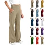Ayolanni Girl Pants Size 10-12 Girls Leggings High Waisted Flare Yoga Pants with Pocket Bootcut Bell Bottom Uniform School Girl Outfit Kids Clothes Khaki