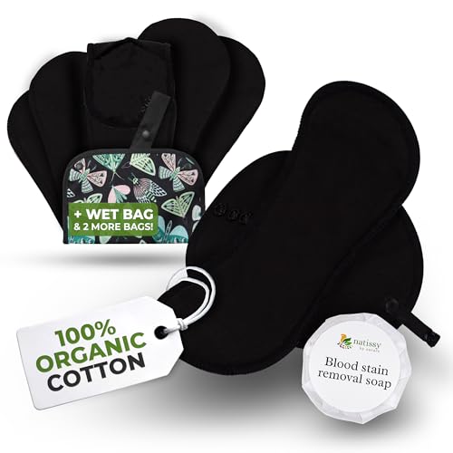 Image of Organic Cotton Reusable Menstrual Pads for Light Flow (6 Pack S+M) - Leak Proof & Odor Free Cloth Pads for Women & Teens - High Temp Washable, Breathable, Soft & Skin-Safe for All Day Period Comfort